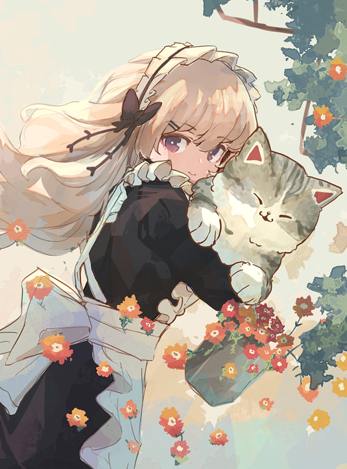 This is a pixiv picture whose title is もふねことメイド🌼.