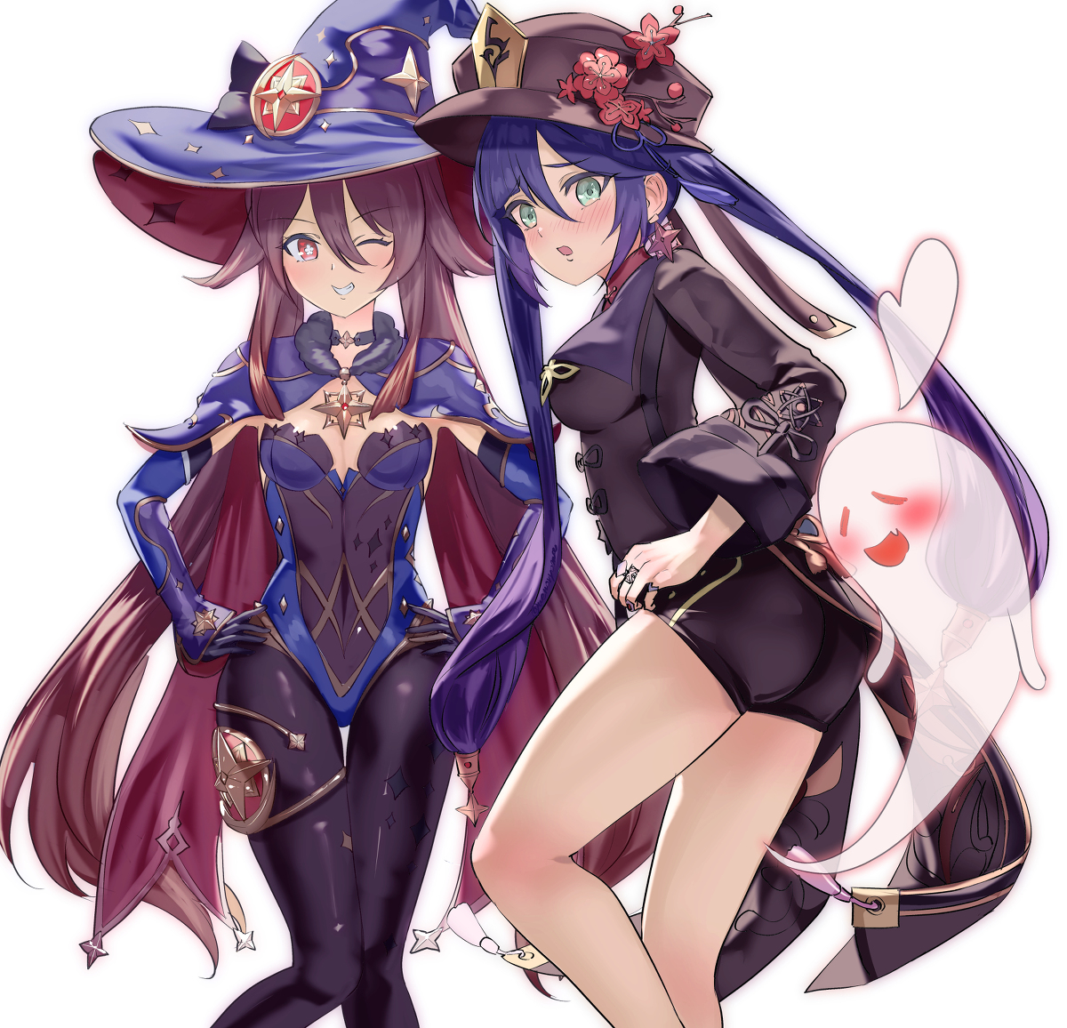 This is a pixiv picture whose title is 胡桃＆モナ.