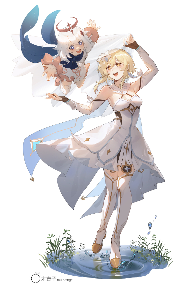 This is a pixiv picture whose title is 【原神】荧和派蒙.