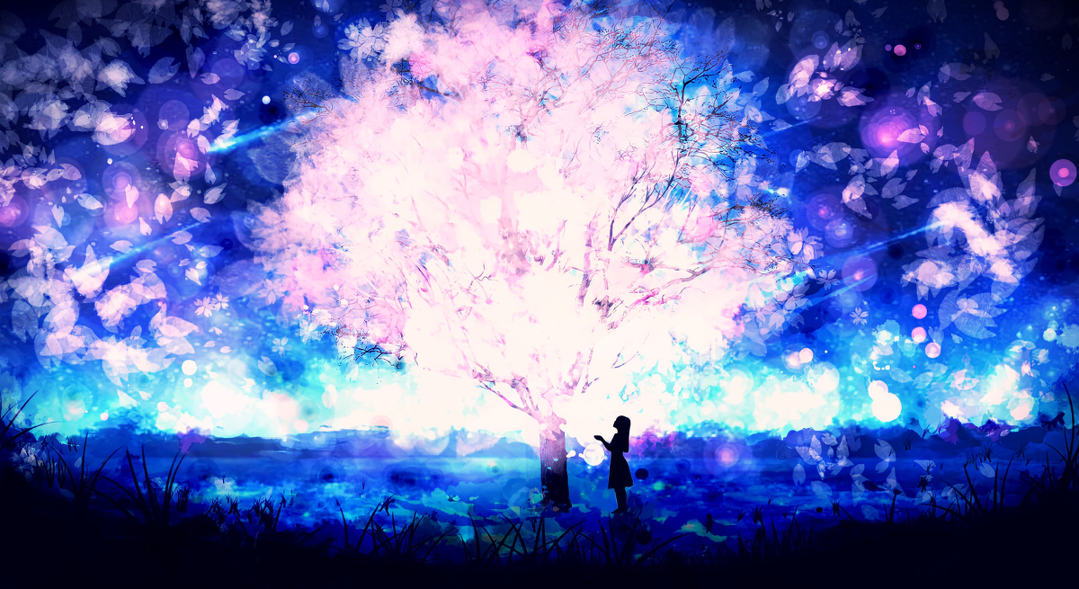 This is a pixiv picture whose title is 夜桜.