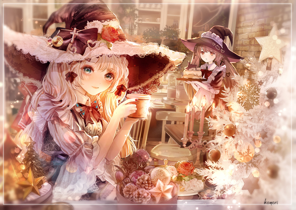 This is a pixiv picture whose title is 魔女の町の喫茶店にて.