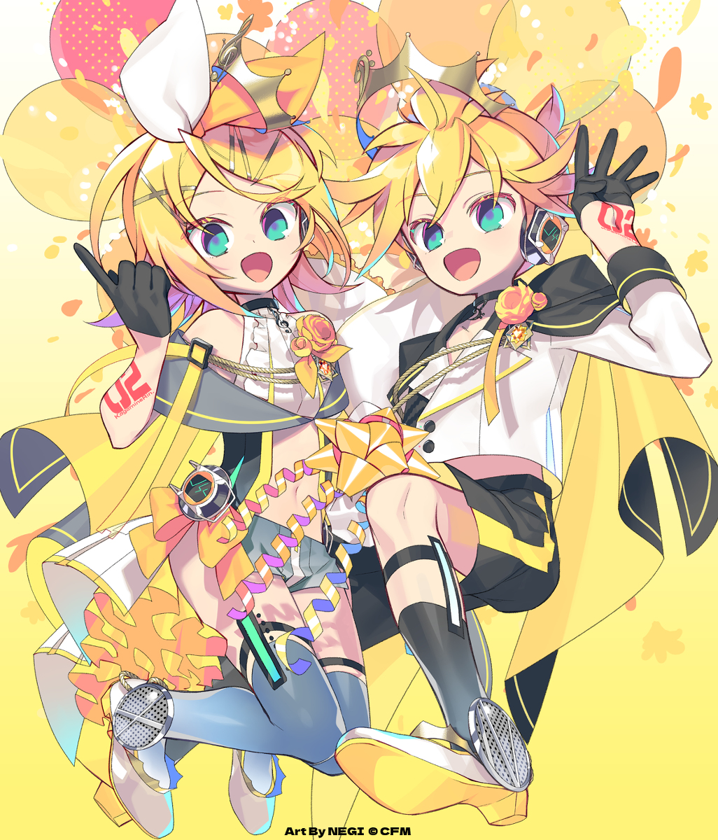 This is a pixiv picture whose title is 鏡音リン・レン Happy 14th Birthday！.