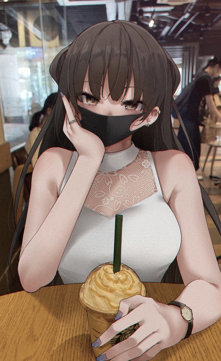 This is a pixiv picture whose title is 「一口飲む？」.