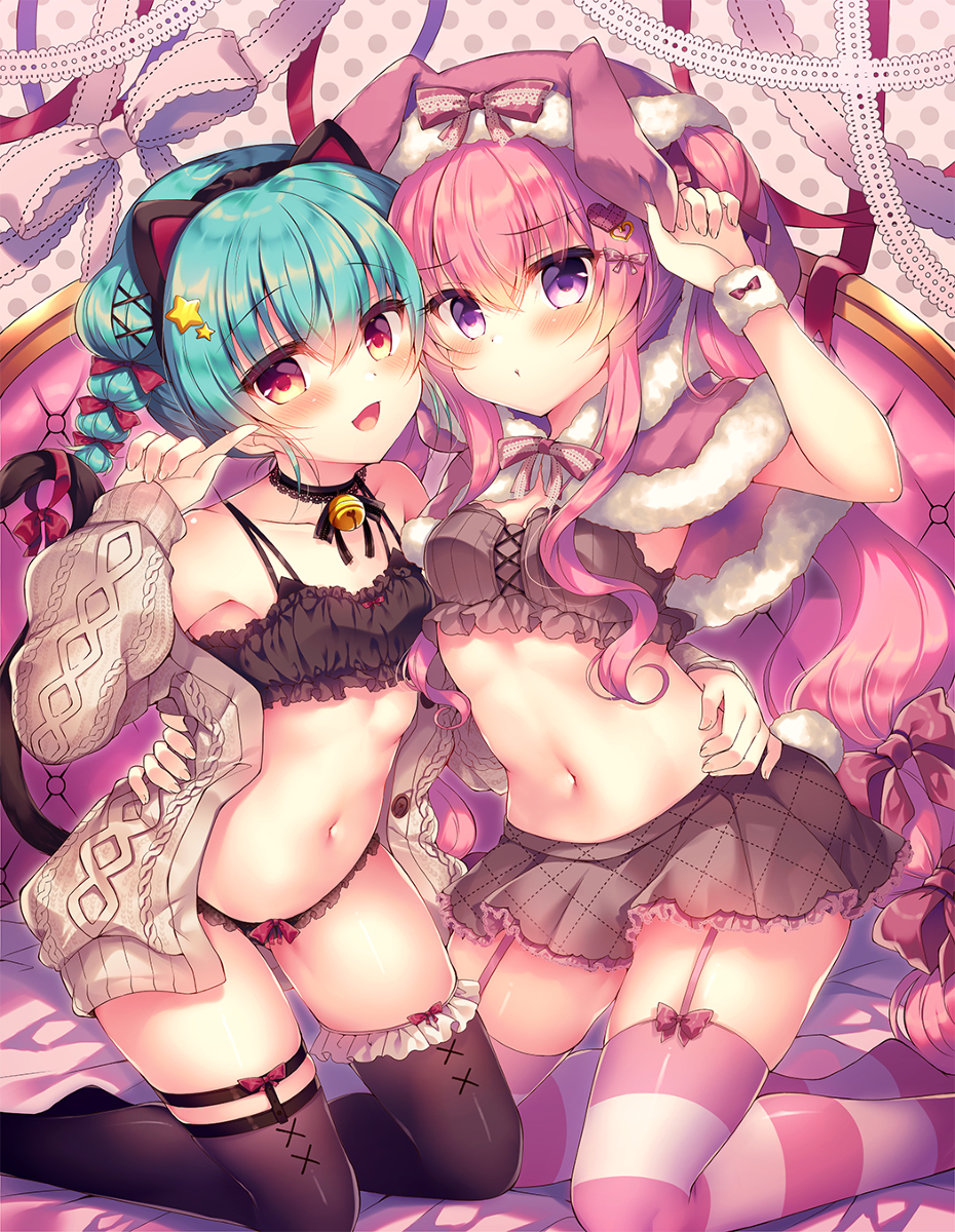 This is a pixiv picture whose title is うさねこもふもふ.