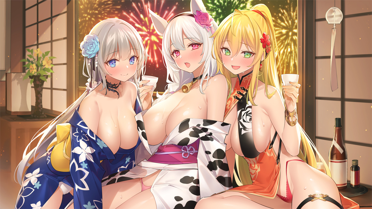 This is a pixiv picture whose title is 【放置少女】花火大会＋立ち絵3点.