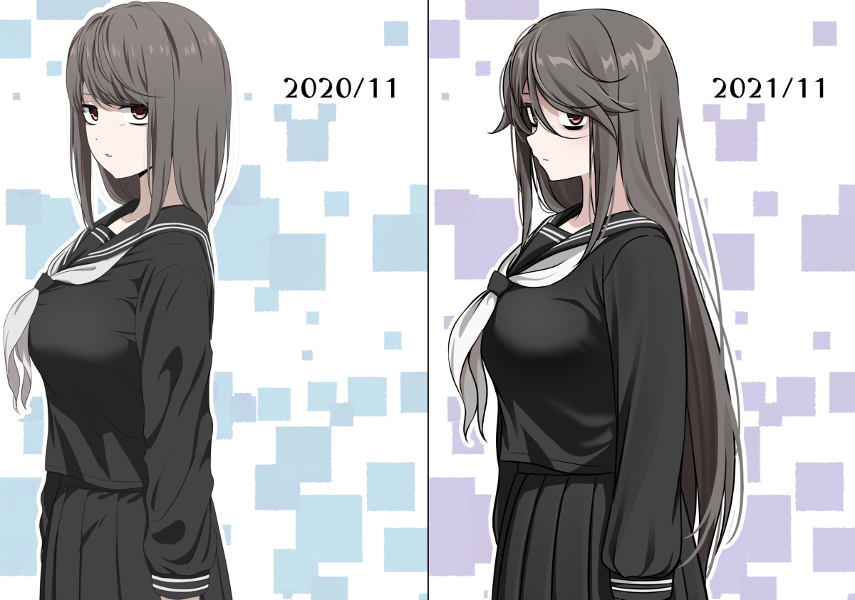 This is a pixiv picture whose title is くらい子１周年.