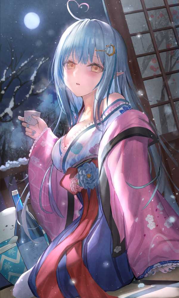 This is a pixiv picture whose title is 雪夜月.