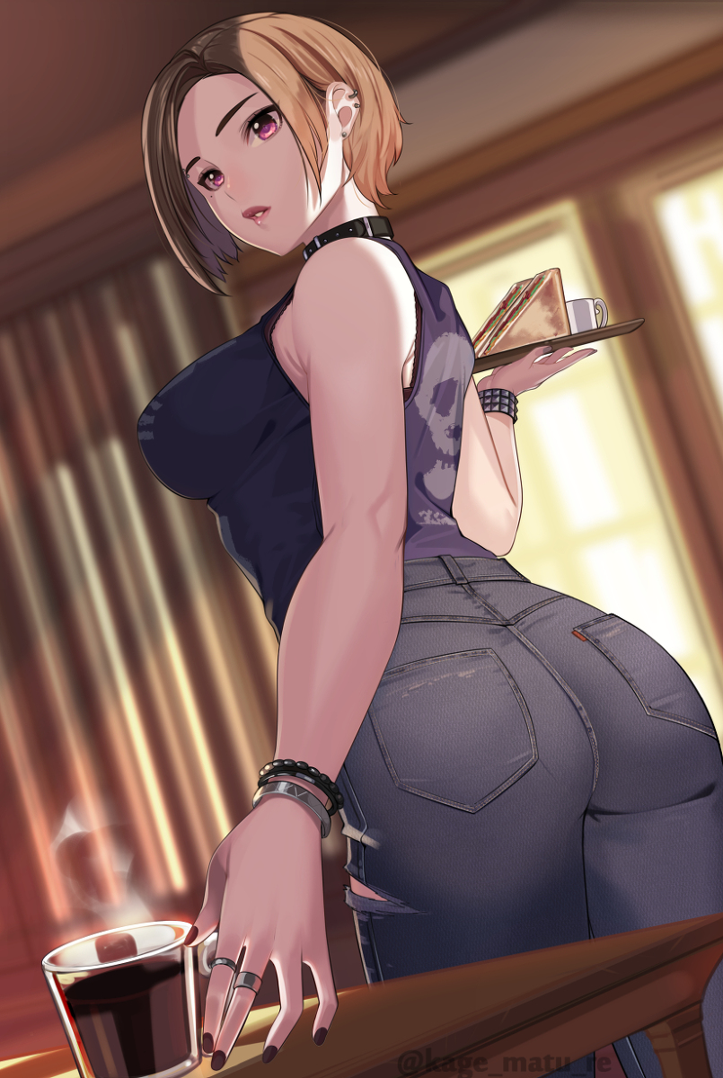 This is a pixiv picture whose title is パンク系のお姉さんが、いる場末の喫茶店。.