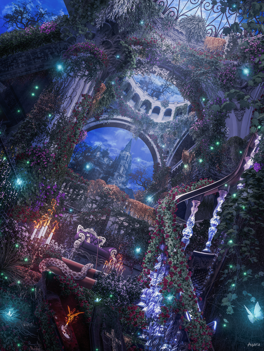 This is a pixiv picture whose title is 「幸福な灰」.