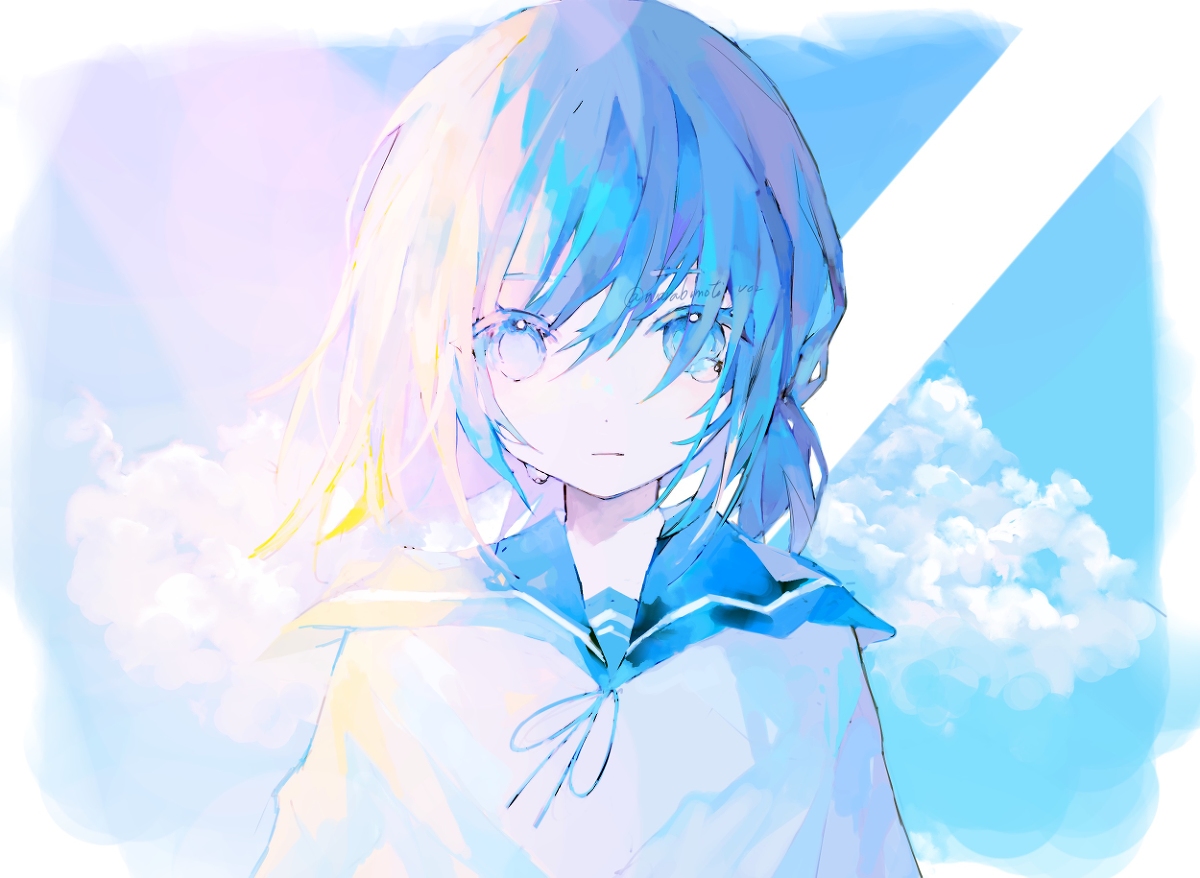 This is a pixiv picture whose title is 彼女は青い空を壊してしまったんだ.