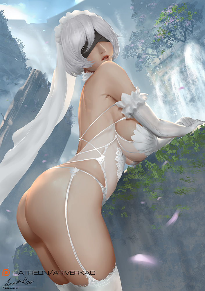 This is a pixiv picture whose title is 2B White Bride.