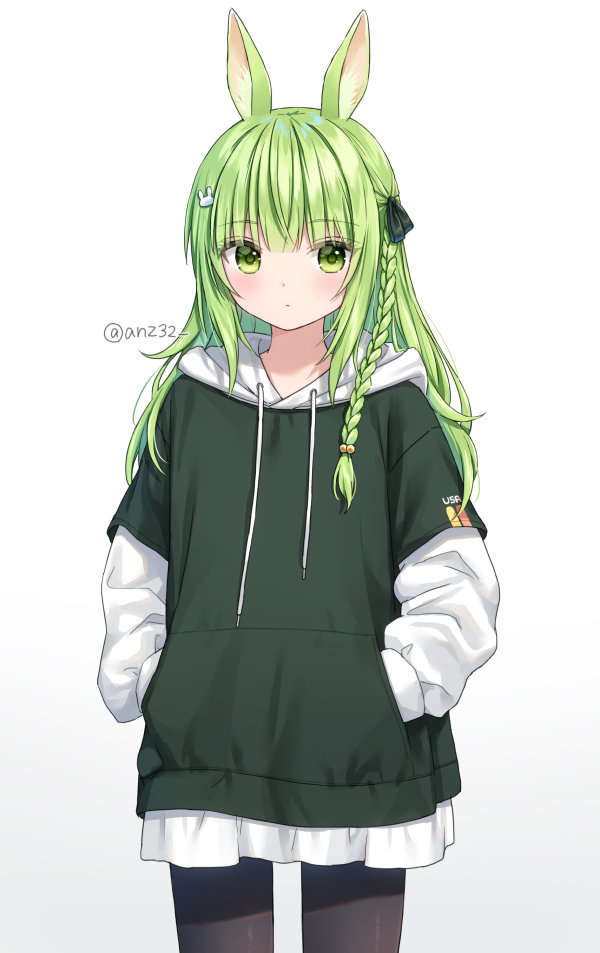 This is a pixiv picture whose title is 緑髪うさぎ.