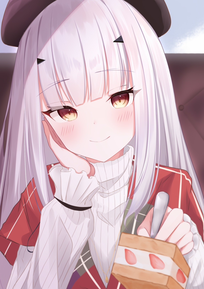 This is a pixiv picture whose title is 「はい、あーん」のメリュ子.