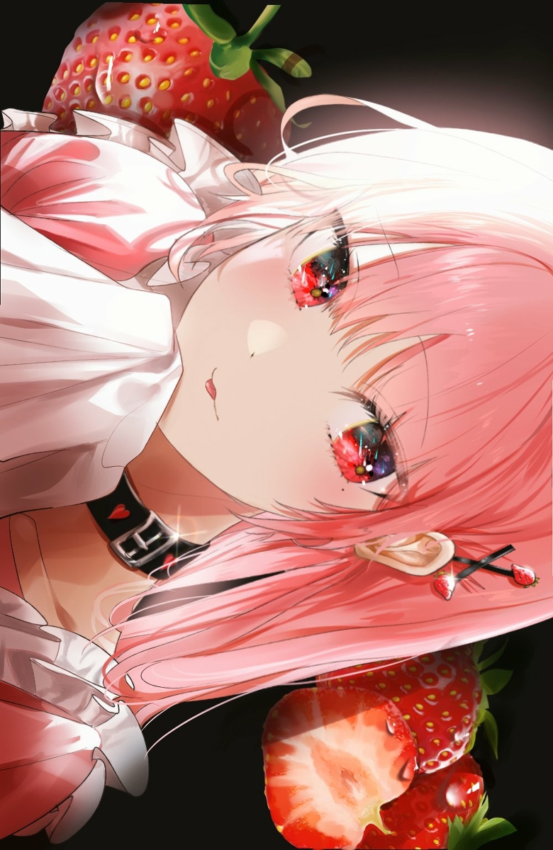 This is a pixiv picture whose title is イチゴx少女 (Strawberryxgirl.).