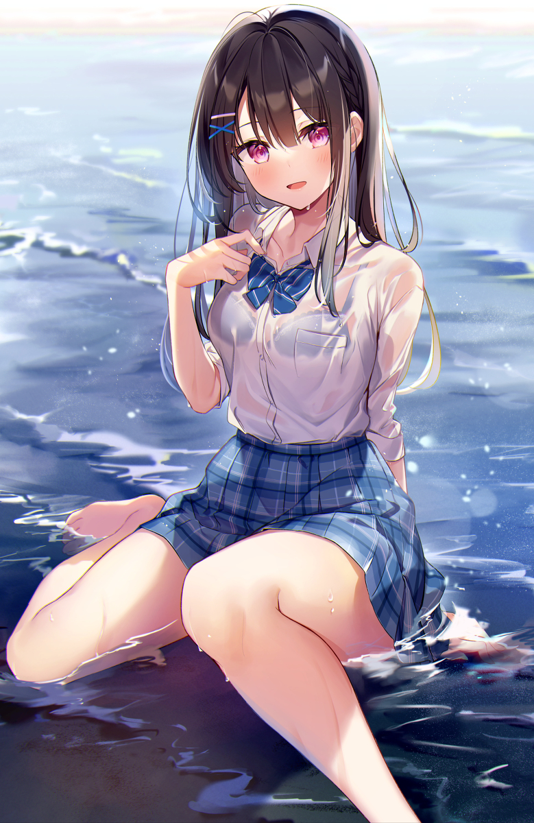This is a pixiv picture whose title is クラスの女子と授業サボって海に来た.