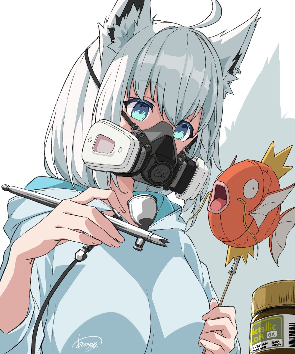 This is a pixiv picture whose title is 気を紛らわす白上.