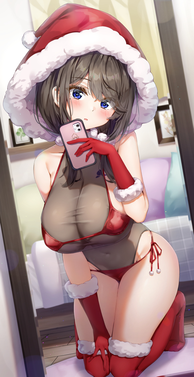 This is a pixiv picture whose title is サンタビキニおさげちゃん.