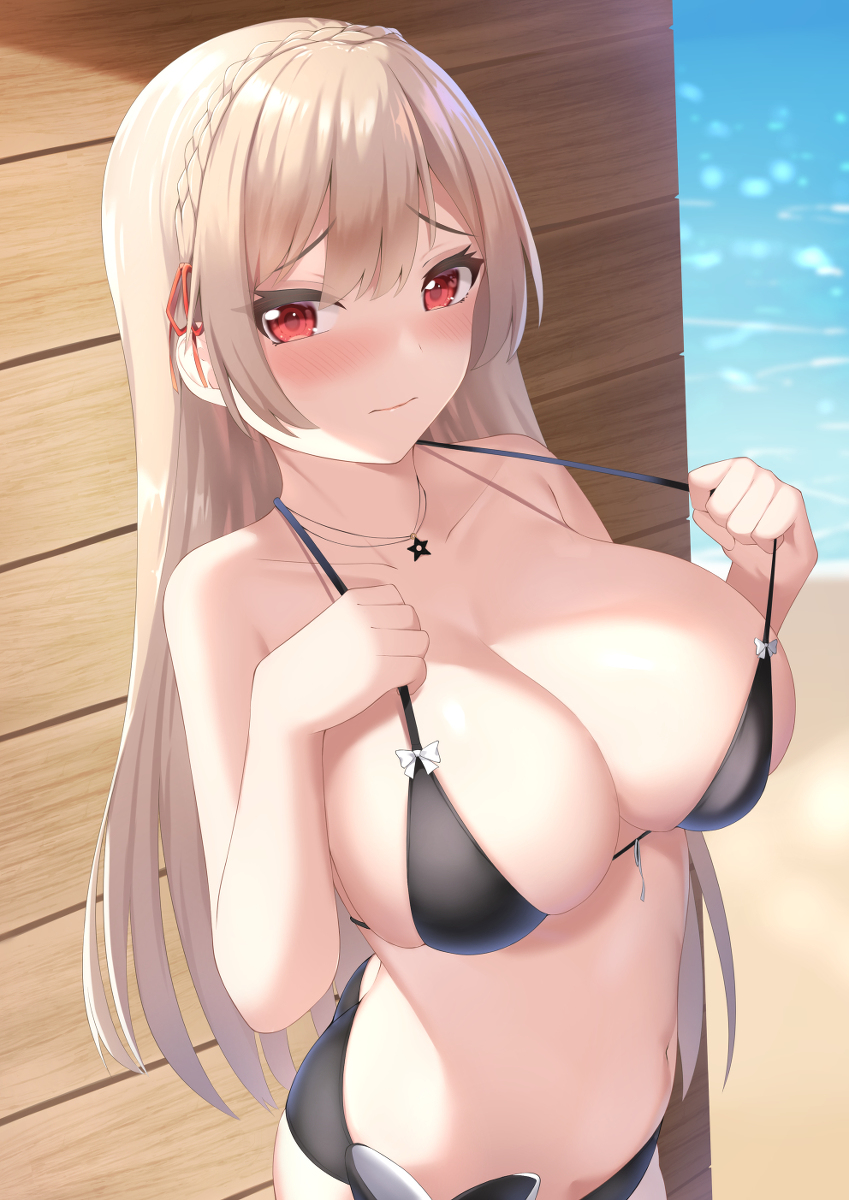 This is a pixiv picture whose title is 水着が小さいことに気づくフレン.