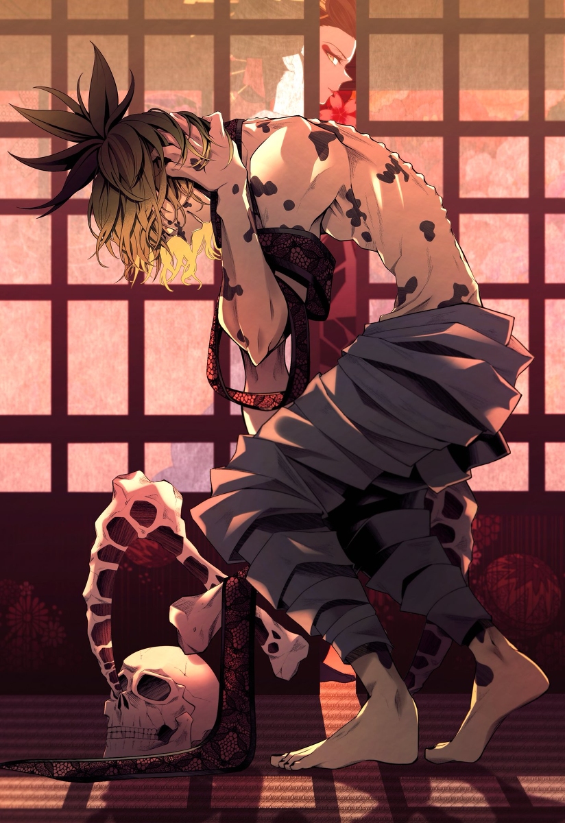 This is a pixiv picture whose title is 【鬼滅】上弦陸兄妹.