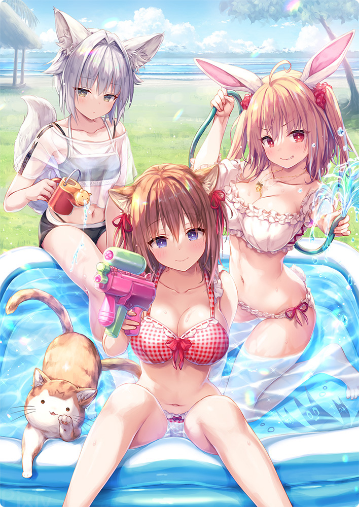 This is a pixiv picture whose title is 夏のニャンコロジ娘たちとおとうさん.