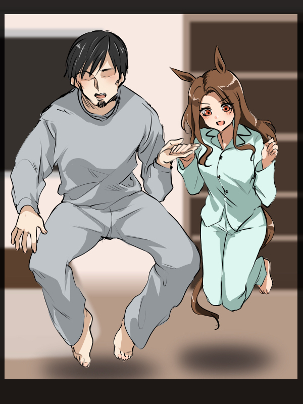 This is a pixiv picture whose title is キングとトレーナーの年越しジャンプ.