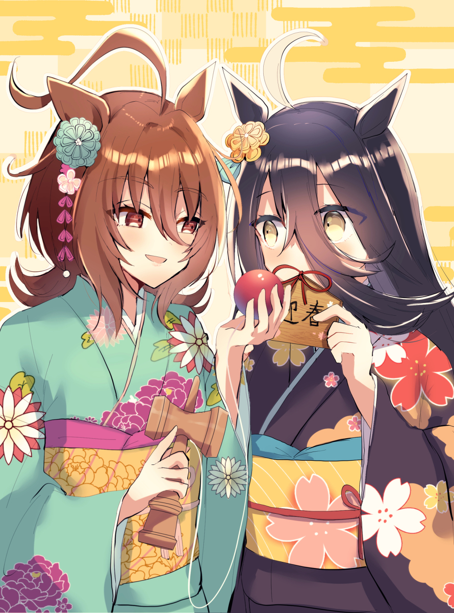 This is a pixiv picture whose title is お正月タキオン＆カフェ.