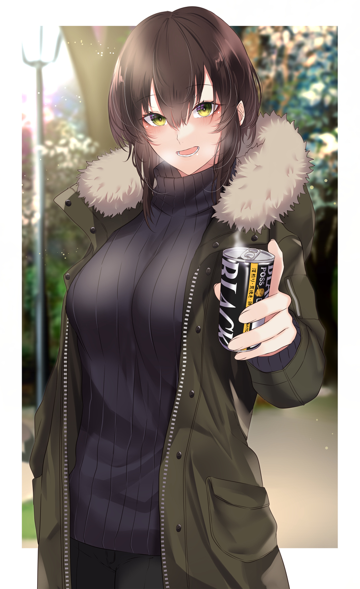This is a pixiv picture whose title is 寒そうだね君～ 飲む？.