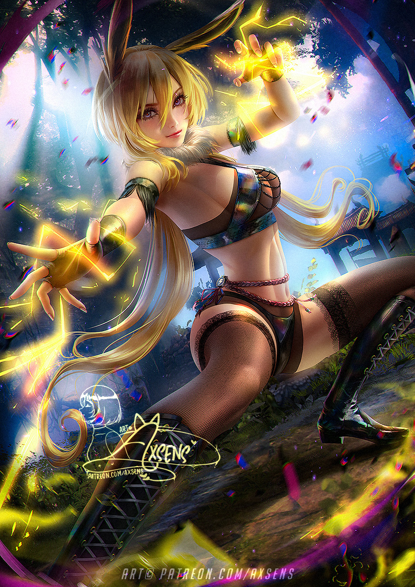 This is a pixiv picture whose title is サンダース 擬人化 / Gijinka Jolteon.