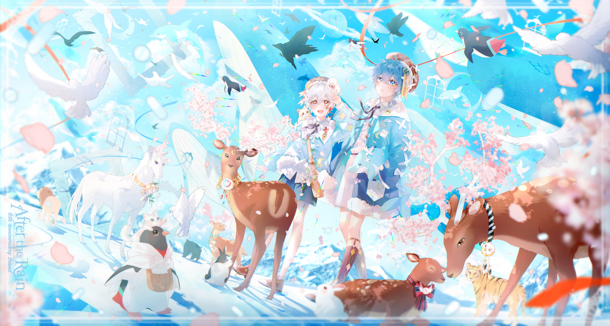 This is a pixiv picture whose title is 【After the Rain】 6th Anniversary.