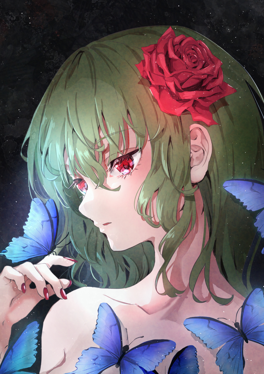 This is a pixiv picture whose title is 花と蝶.