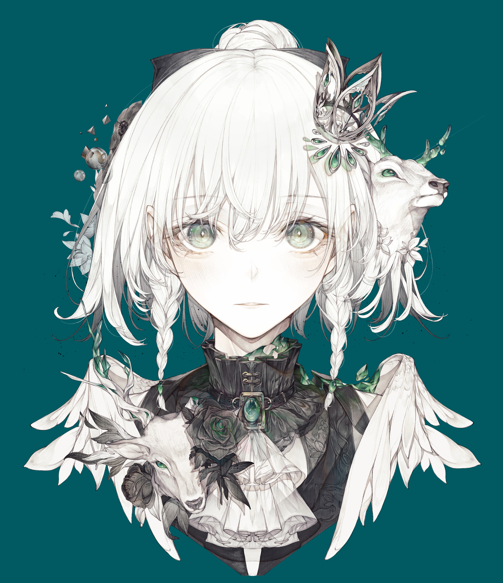 This is a pixiv picture whose title is 翡翠の鹿.