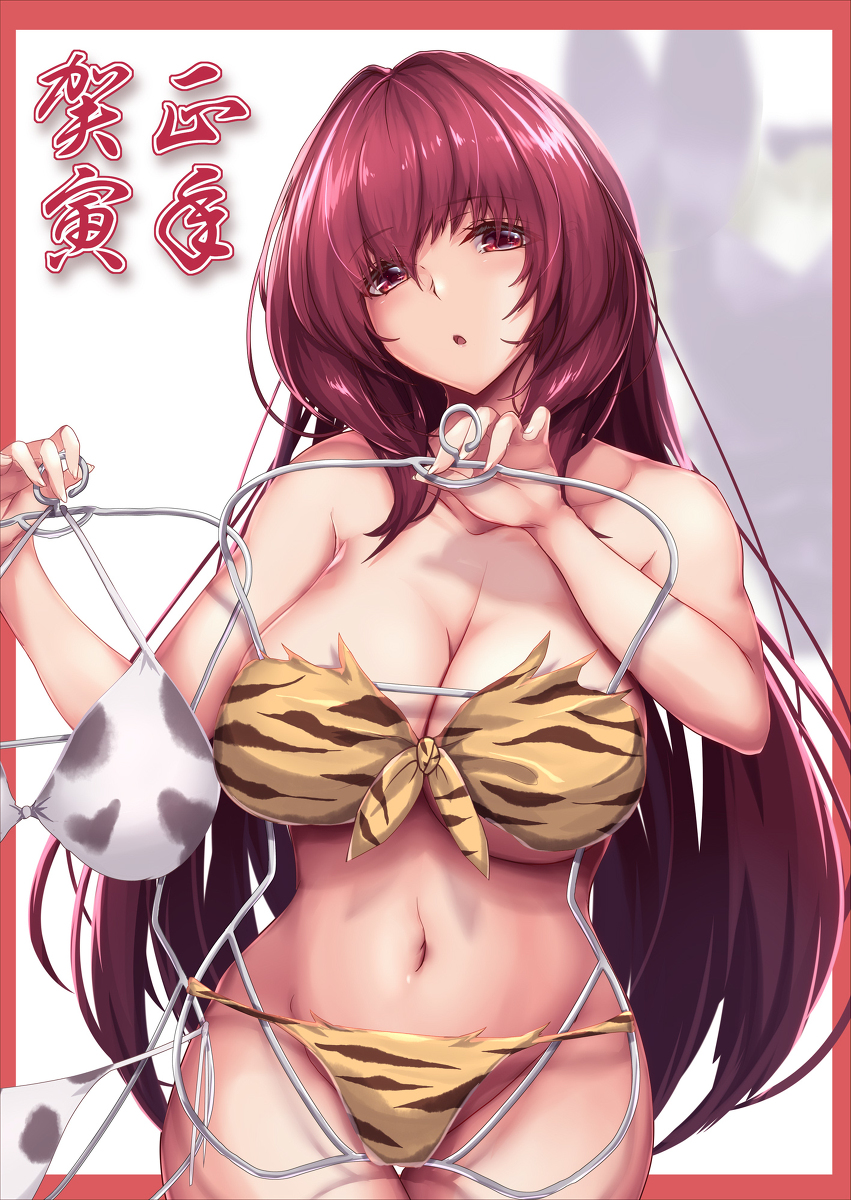This is a pixiv picture whose title is 明けまして虎柄ビキニ年.