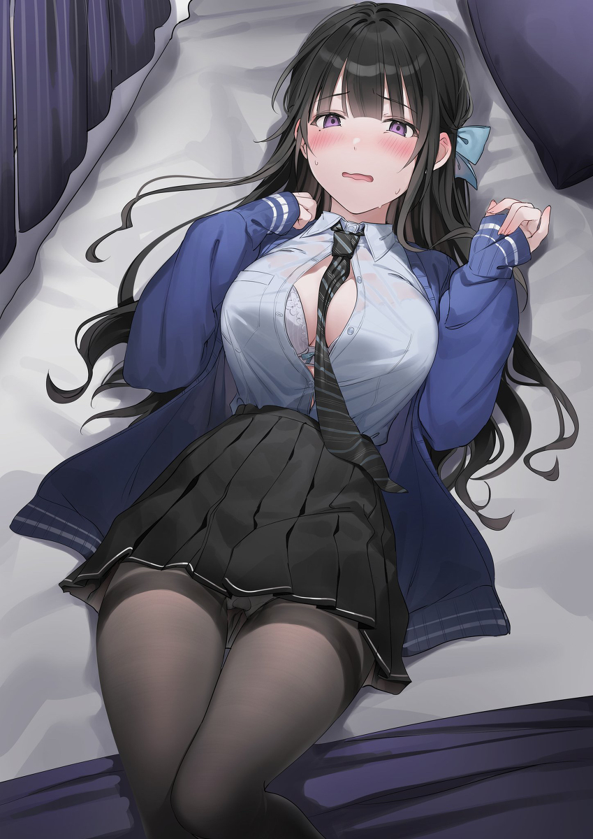 This is a pixiv picture whose title is 押し倒された真面目ちゃん.