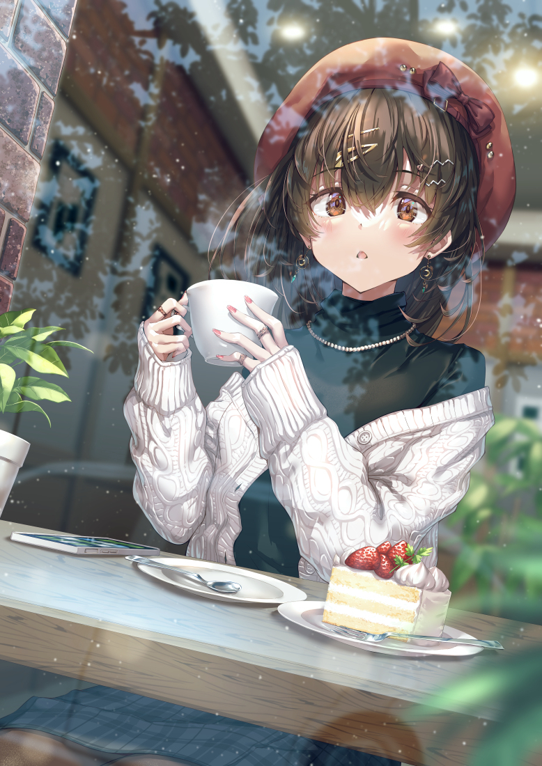This is a pixiv picture whose title is girl in the cafe☕️.