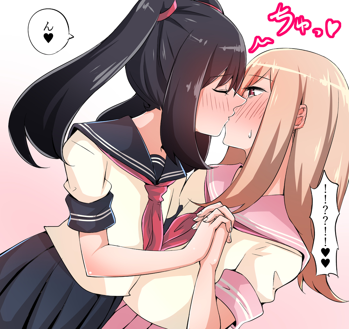 This is a pixiv picture whose title is 男の娘同士のキス好き？？.