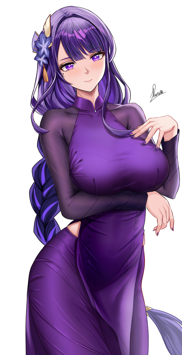 This is a pixiv picture whose title is 雷電将軍 Ao dai.