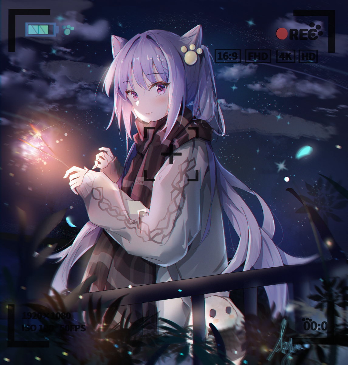 This is a pixiv picture whose title is 【绘画~Ayan】PuPu~谢谢你陪阿晴放烟花~.