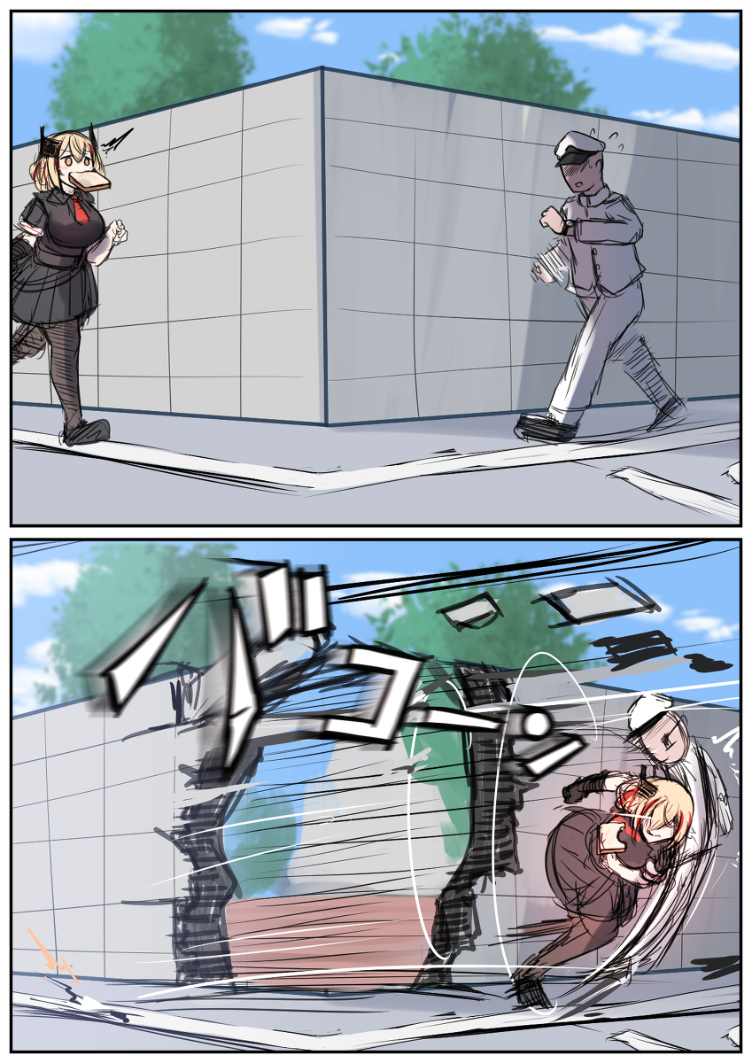 This is a pixiv picture whose title is 曲がり角で食パンくわえたローンとぶつかる指揮官.