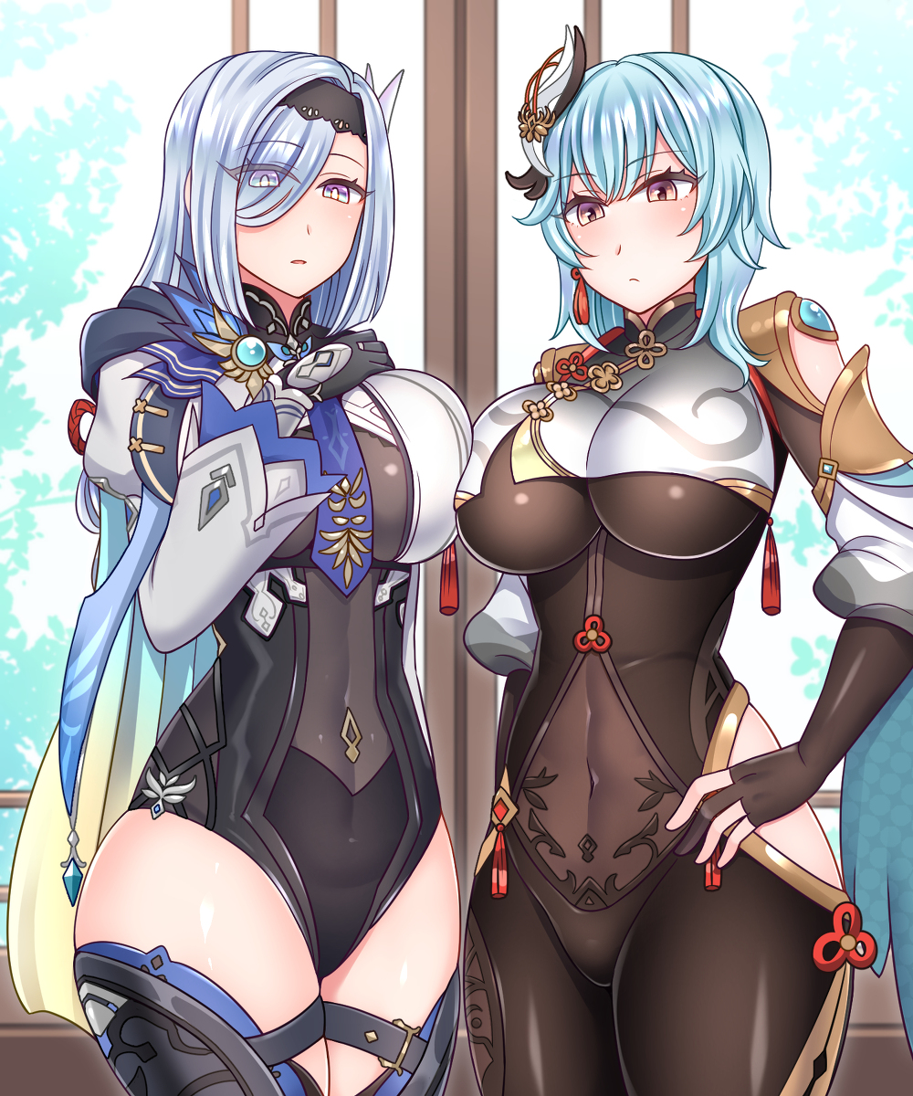 This is a pixiv picture whose title is 申鶴とエウルアの衣装チェンジ.