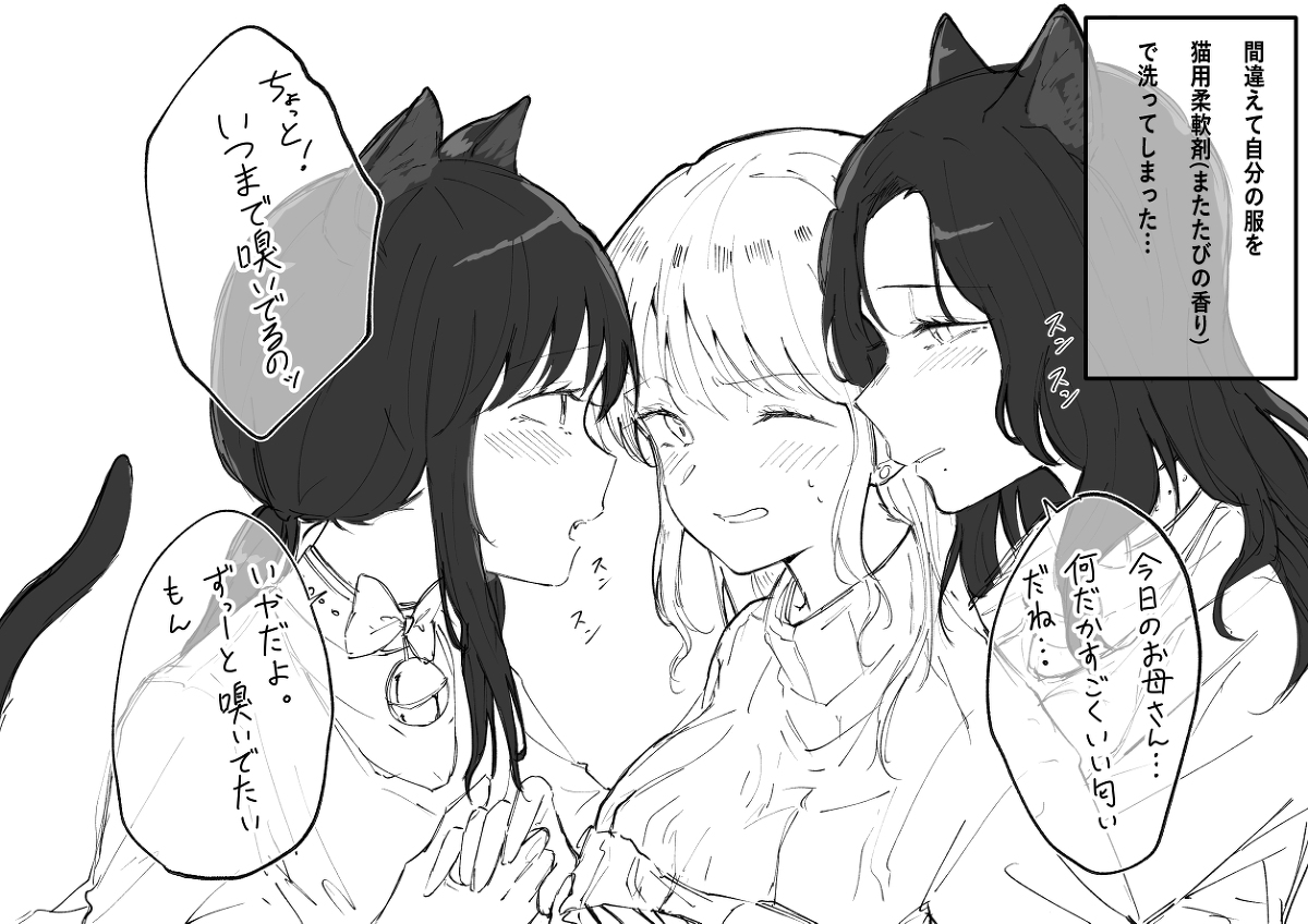 This is a pixiv picture whose title is 猫ちゃん用柔軟剤を使ってはならない理由.