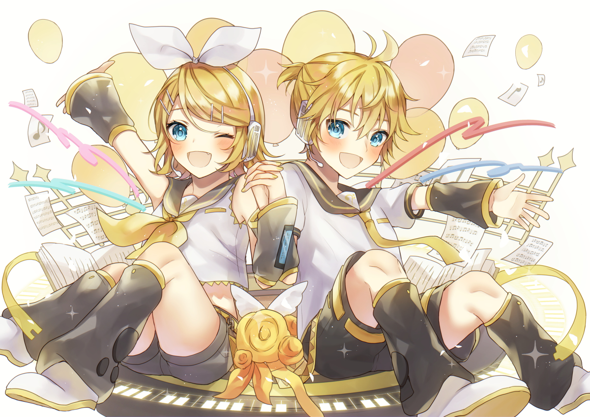 This is a pixiv picture whose title is 鏡音リンレン14周年！！.