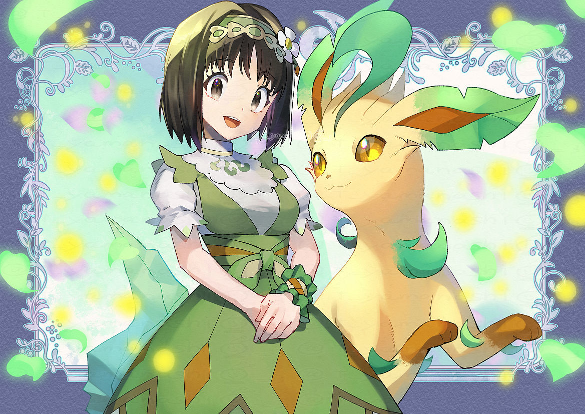 This is a pixiv picture whose title is ポケモンマスターズEX　マジコスエリカ＆リーフィア.