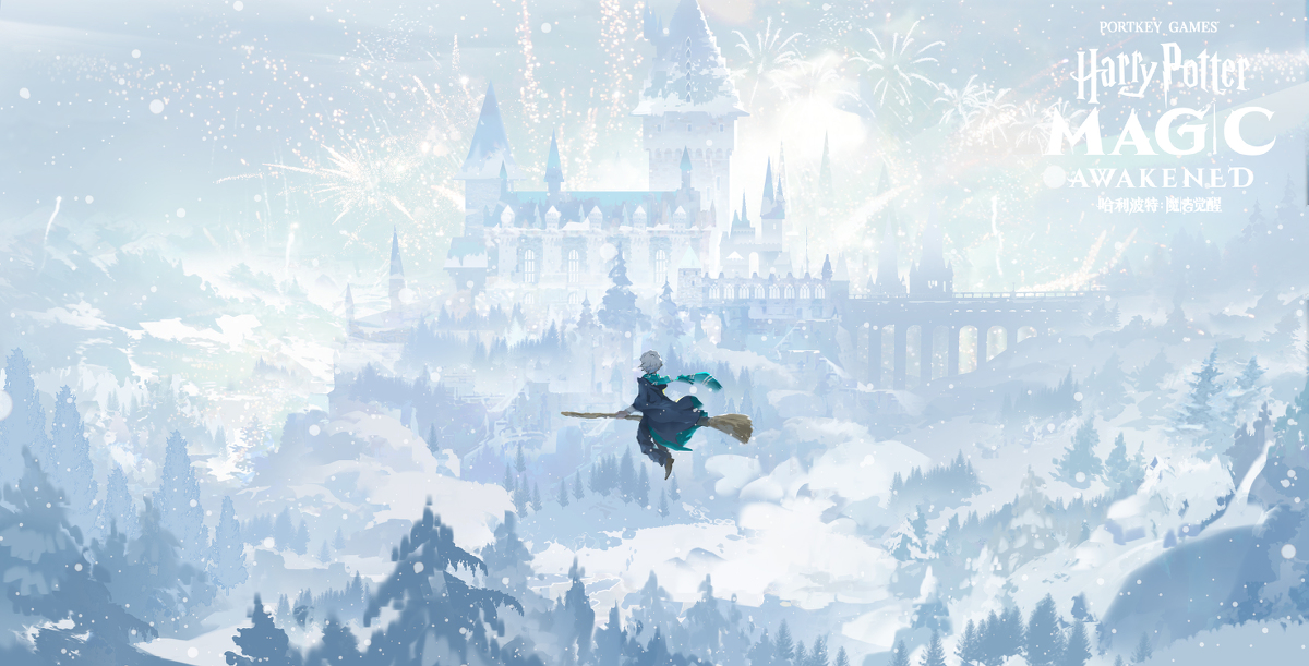 This is a pixiv picture whose title is Winter Fireworks at Hogwarts.