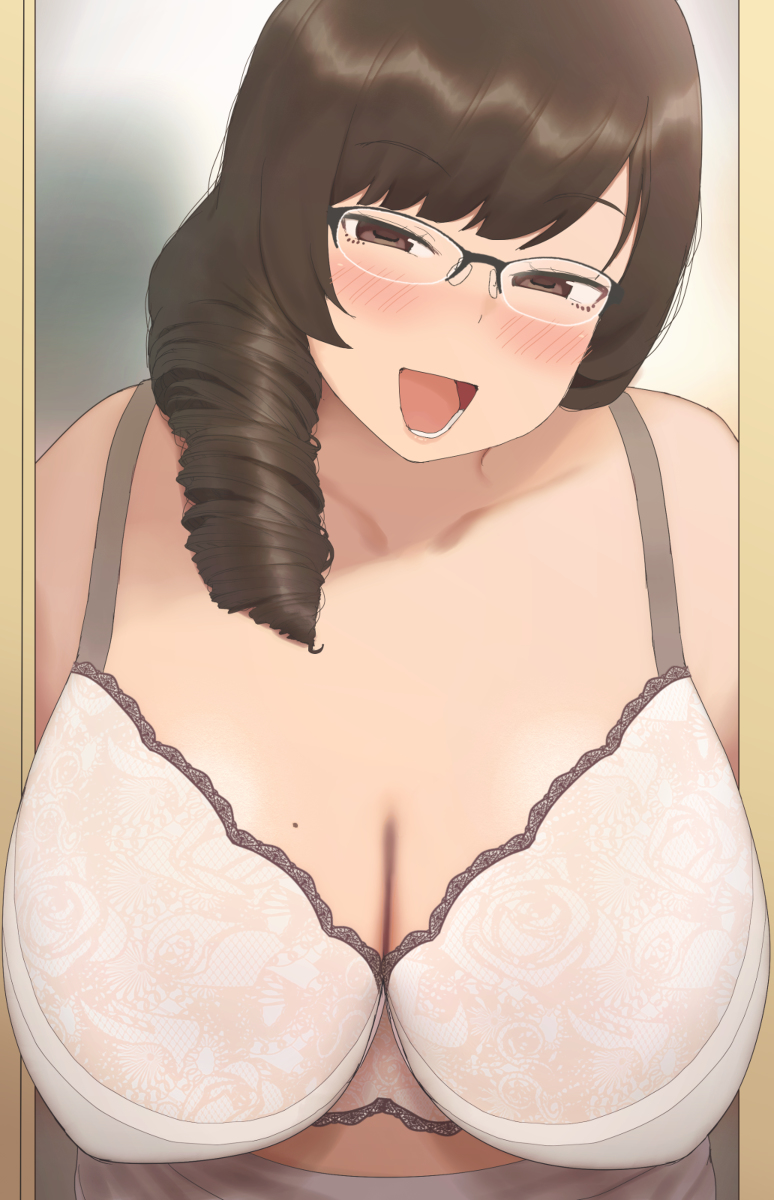 This is a pixiv picture whose title is 眼鏡下着お姉さんの乳.