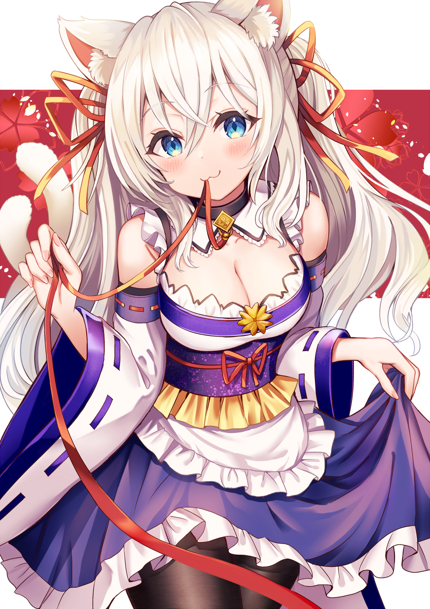 This is a pixiv picture whose title is 和メイド風の猫又ちゃん.