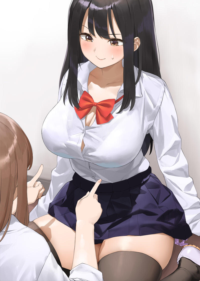 This is a pixiv picture whose title is 乳首当てゲームで遊ぶ女の子（3枚）.