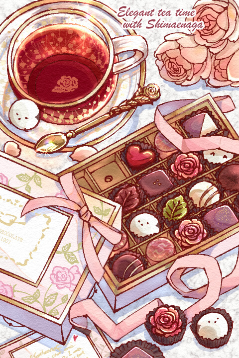 This is a pixiv picture whose title is シマエナガと優雅な午後のお茶.