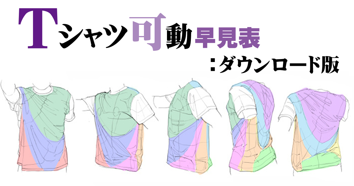 This is a pixiv picture whose title is FANBOXにTシャツのシワ可動：早見表をアップしました.