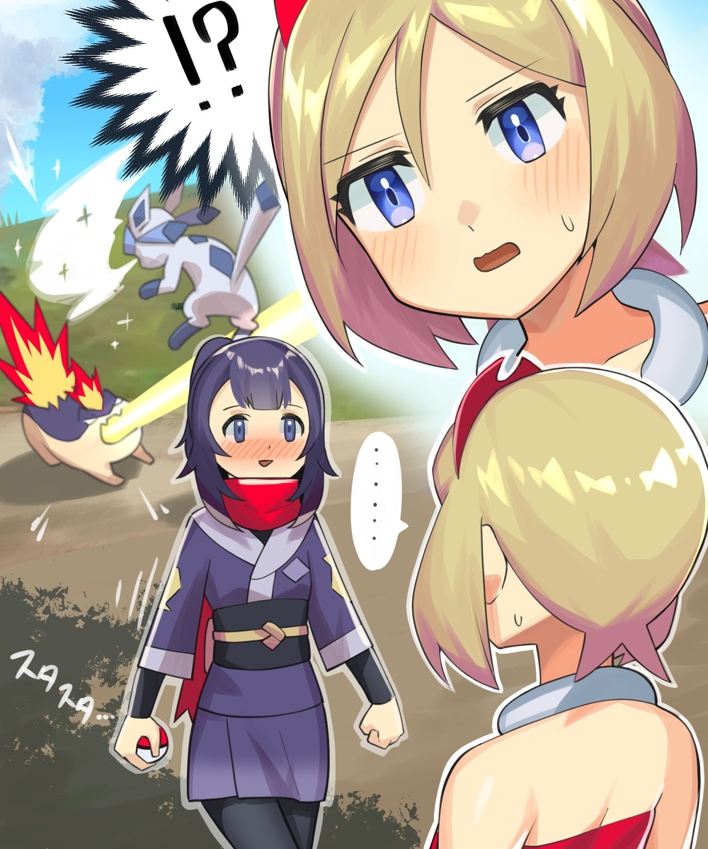 This is a pixiv picture whose title is ポケモンバトル中に近寄って来る主人公.