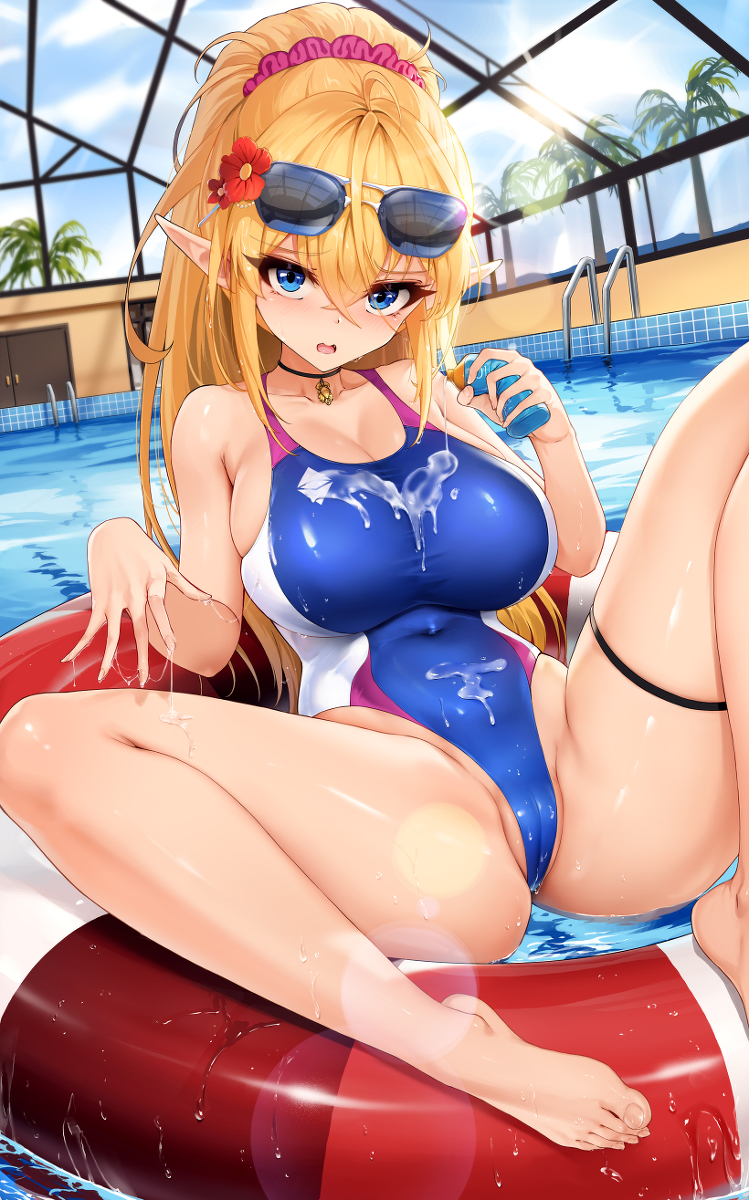 This is a pixiv picture whose title is 競泳水着琉璃.